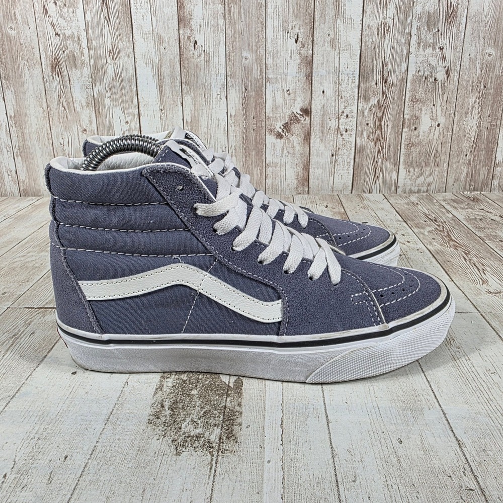 Vans Sk8-Hi High Top Sneakers Slate Blue White Suede Canvas‎ Women 6.5 Men 5.0